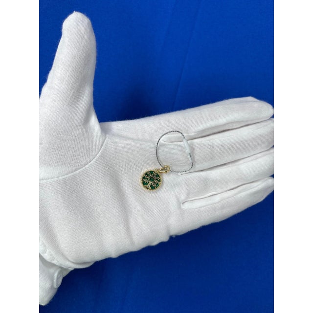 Early 21st Century Diamond Tree of Life Nature Floral Flower Green Malachite Medallion Charm 18k For Sale - Image 5 of 10