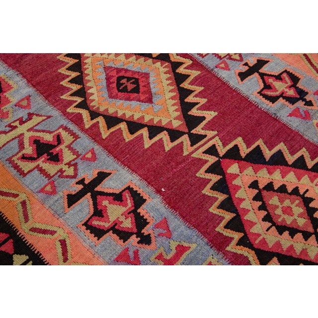 Vintage Kilim Red Handmade Flatweave Tribal Motif Wool Runner For Sale In New York - Image 6 of 10