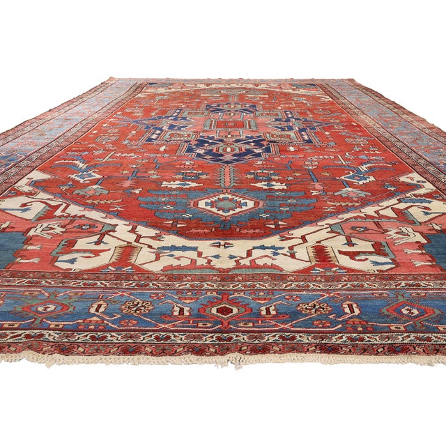 Jacobean Late 19th Century Persian Serapi Rug, 10'09 X 18'10 For Sale - Image 3 of 10