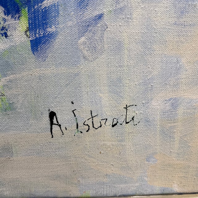 Textile Alexandre Istrati "Composition Bleu Rouge", Original Oil Abstract Painting, 1989 For Sale - Image 7 of 12