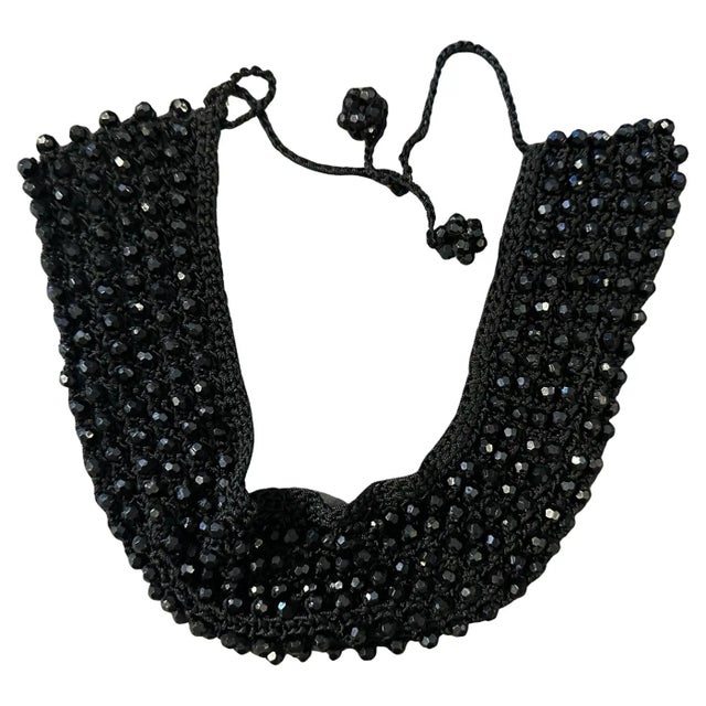 1930s Woven Jet-Black Faceted Crystals Italian Multi-Strand Necklace For Sale - Image 9 of 18