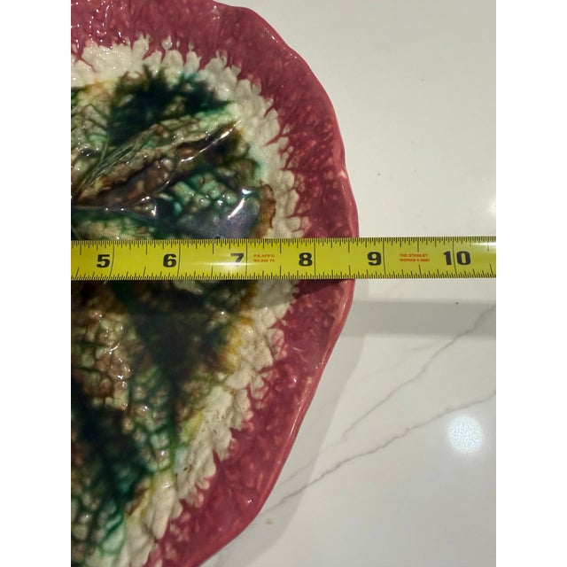 Pair of Antique Majolica Begonia Leaf Dishes - High Relief For Sale - Image 10 of 12
