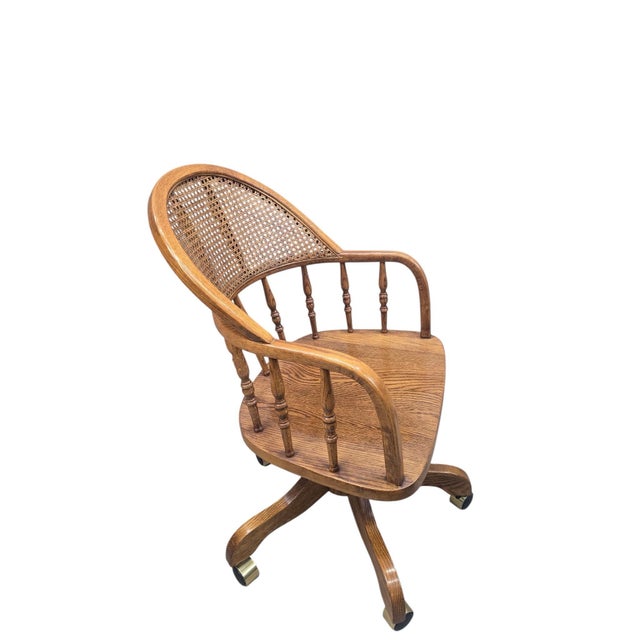 Vintage Cane Back Swivel Captain’s Desk Chairs by Min-Lee – Pair For Sale In Chicago - Image 6 of 12