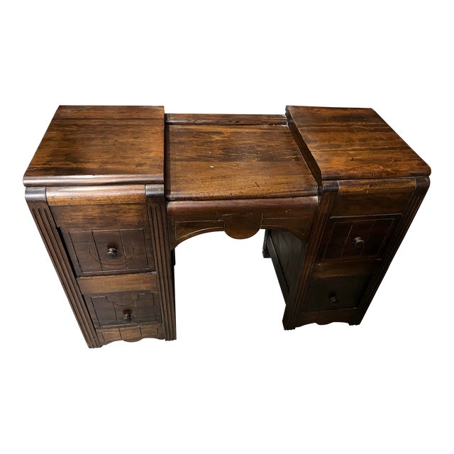 1970s Vintage Wooden Writing Desk With Drawers For Sale