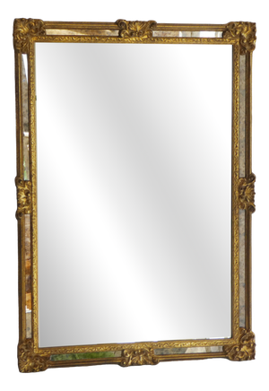 Vintage Rectangular Wall Hanging Gilt Wood Gold Ornate Mirror, 1960s