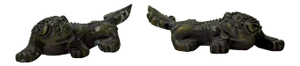 Chinese Bronze Brown Metal Fengshui Pixiu Figures - a Pair