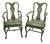 Mid-Century Chinoiserie Green Leather Arm Chairs - Queen Anne Style For Sale