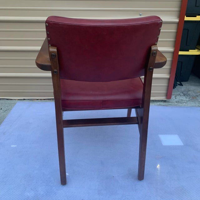 Mid-Century Modern Mid-Century Modern Gunlocke Red Vinyl Wooden Office Chair For Sale - Image 3 of 12