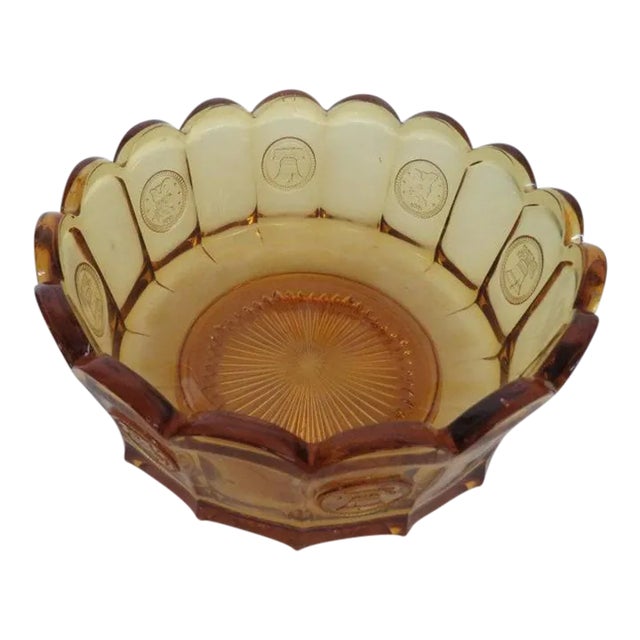 Fostoria Coin Glass Amber Liberty Bell Scalloped Bowl For Sale