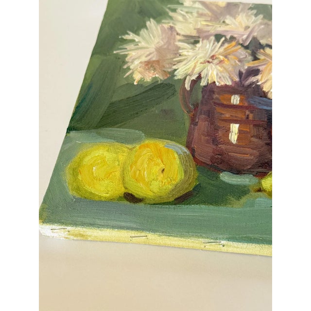 Original Dahlias and Pears Still Life, Oil Painting on Canvas For Sale - Image 4 of 5
