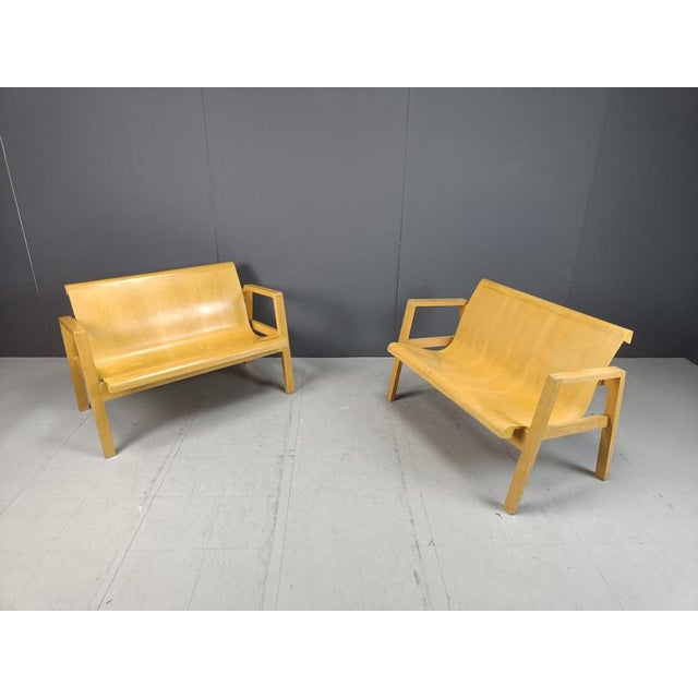 Mid-Century Plywood Benches by Alvar Aalto, 1960, Set of 2 For Sale - Image 3 of 13