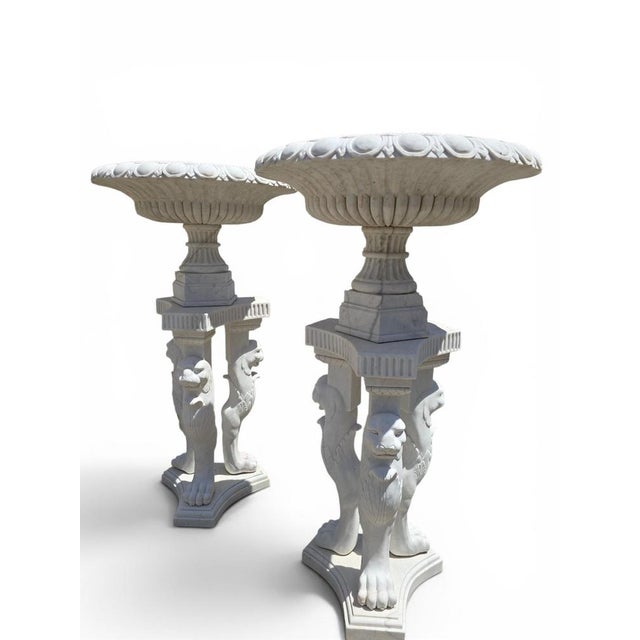 Large Greco-Roman Marble Kraters on Tripod Pedestals with Lion Paw, 1970, Set of 2 For Sale - Image 9 of 14