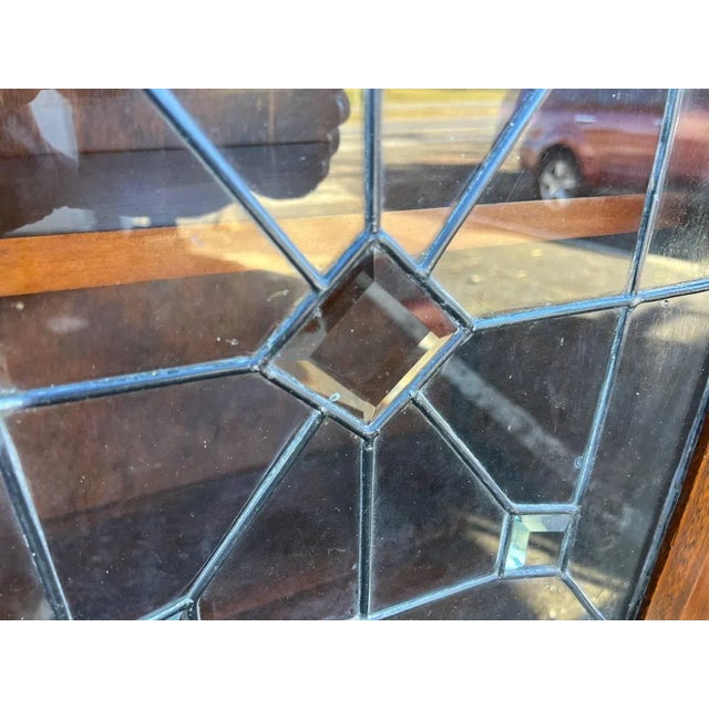 Brown Antique Early 20th Century Arts & Crafts Mission Style Leaded Glass Oak Bookcase For Sale - Image 8 of 11