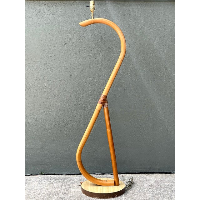 Wood Vintage Coastal Bent Rattan Floor Lamp For Sale - Image 7 of 12