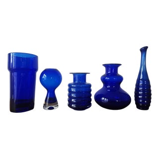 Mid-Century Modern Vases in Cobalt Glass, 1978, Set of 5 For Sale