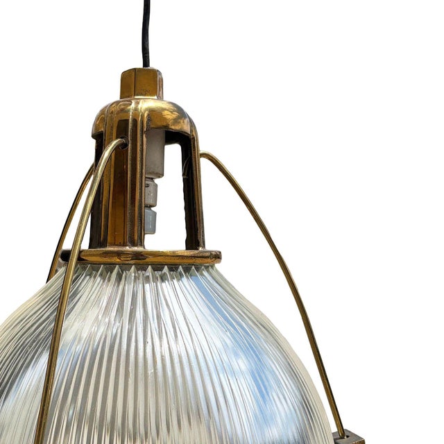 Mid 20th Century Mid 20th Century Rare Brass Plated Holophane Industrial Hanging Pendant Light For Sale - Image 5 of 7