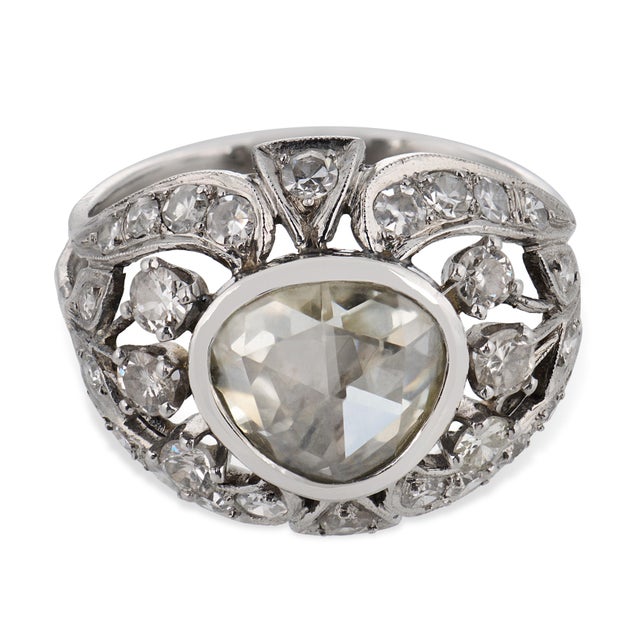 Art Deco 1930s Art Deco 1.50 Carat Rose Cut Diamond Platinum Ring, Size 8.25 For Sale - Image 3 of 5