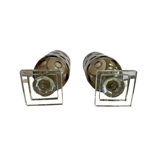 Pair ofHand-Blown Smoky Brown Bubble Glass Hurricanes For Sale - Image 4 of 4