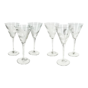 Vintage Art Deco Style Etched Swirl/Leaf Design Stemmed Water Goblets / Martini Glasses - Set of 6