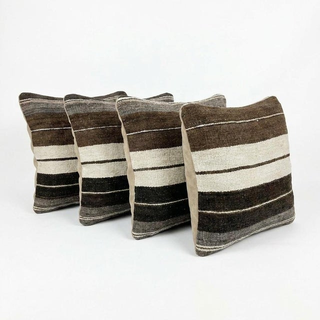 Mid-Century Modern Turkish Oushak Lumbar Kilim Pillow Cover 16'' X 16'' & 24'' X 16'' - Set of Four For Sale - Image 3 of 4