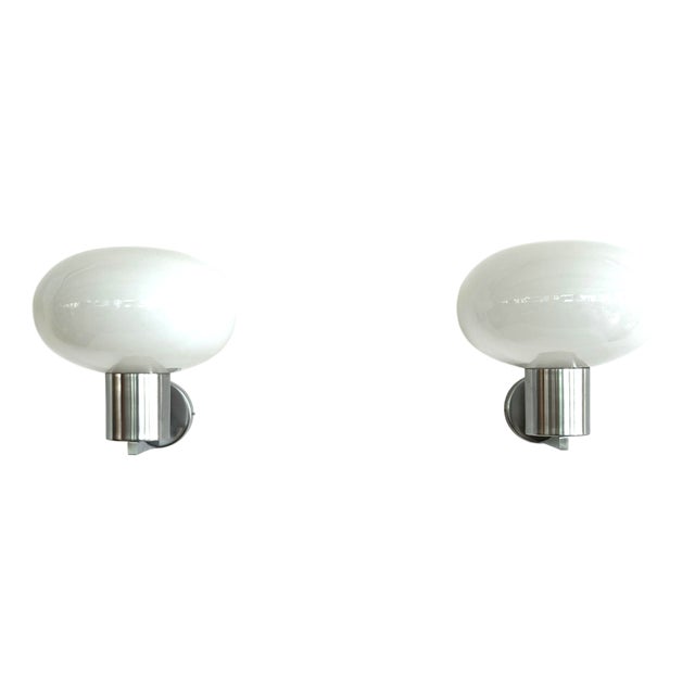 Mid-Century Modern Italian Wall Sconces in Murano Glass and Chrome from Fontana Arte, 1970s, Set of 2 For Sale