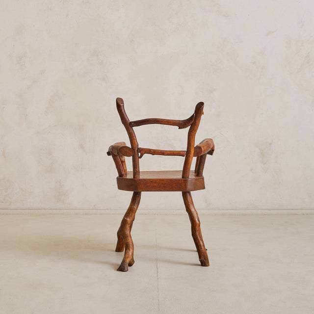 1960s French Folk Art Hand-Carved Wood Armchair, 1960s For Sale - Image 5 of 11
