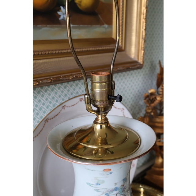 Chinoiserie Vintage Chinese Celadon-Ground Famille Rose Celestial Figure Porcelain Table Lamp For Sale - Image 3 of 18