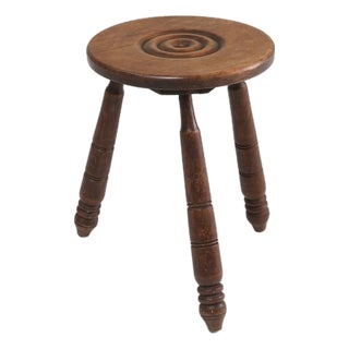 Vintage Brutalist Low Oak Stool, Belgium, 1960s For Sale