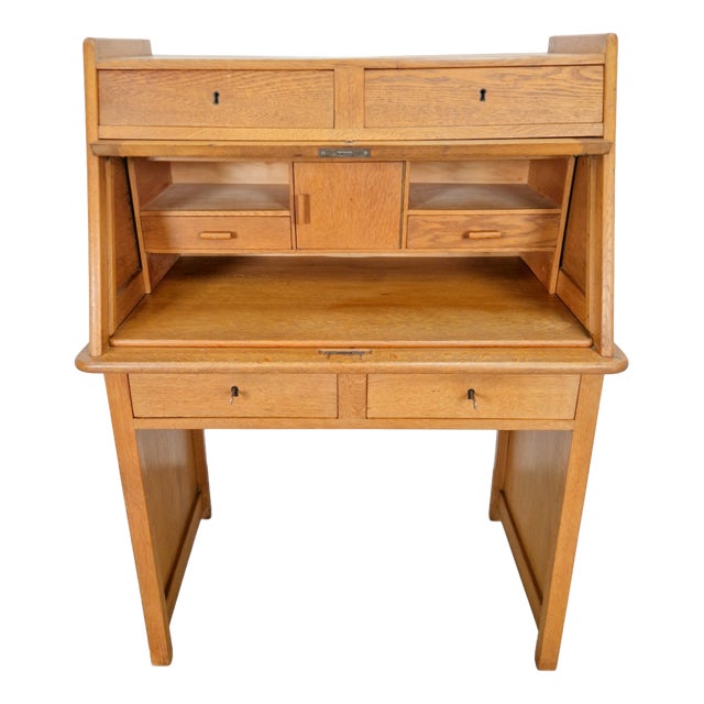 Art Deco Arts & Crafts Secretary in Natural Oak, 1930s For Sale