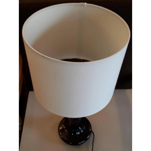 Vintage Table Lamp with Smoked Glass Base and Cream Fabric Shade from Pileprodukter Landskrona, Sweden, 1970s, in Good...