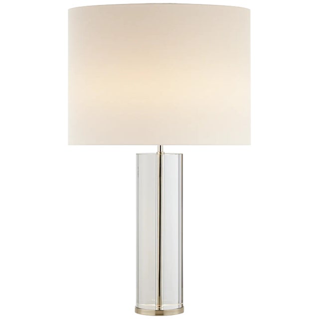 Lineham Table Lamp in Crystal and Polished Nickel with Linen Shade Designer: AERIN Height: 29.5" Shade Detail: 18" x 18" x...