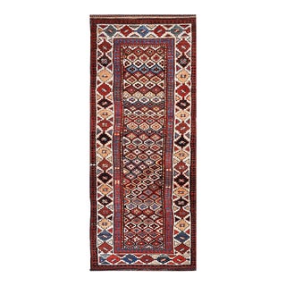 1900s Multicolor Geometric Antique Nw Persian Rug 3'4" X 8'8" Handknotted Wool Carpet For Sale