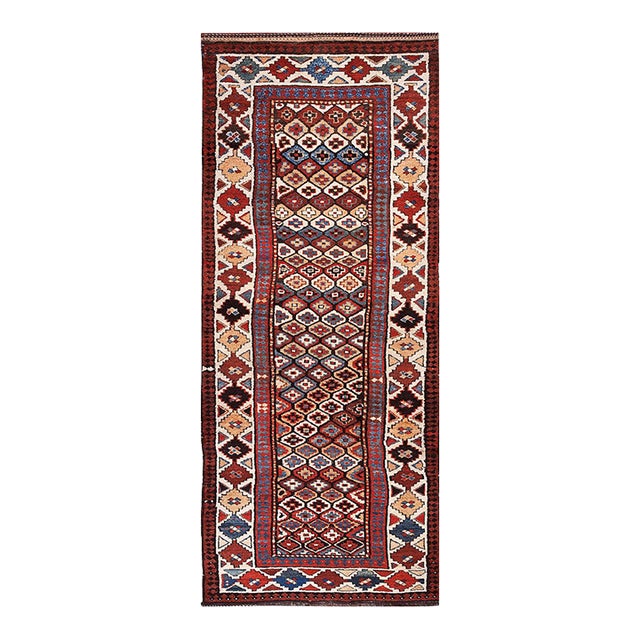 1900s Multicolor Geometric Antique Nw Persian Rug 3'4" X 8'8" Handknotted Wool Carpet For Sale