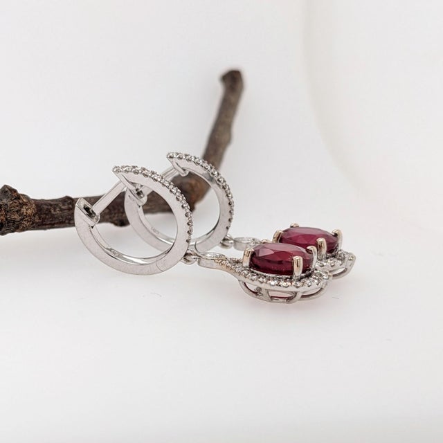 5.8Ct Madagascar Ruby Earrings With Natural Diamond Accents: Solid 14k Gold, 8mm, Pair For Sale - Image 4 of 7