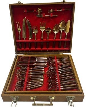 Mid-Century Italian Teak Handled Cutlery Set in Canteen, 1970s, Set of 100