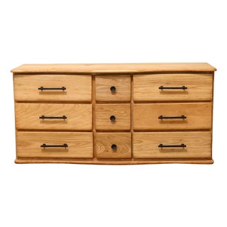 Vintage Sculptural Oak Wood Nine-Drawer Dresser For Sale