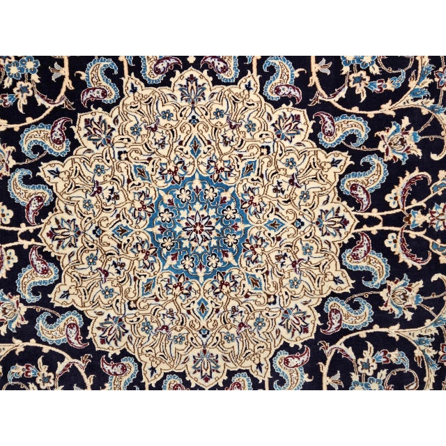 Cream Vintage Persian Nain Habibian Rug, Handwoven Floral Pattern With Silk Highlights, Navy & Blue. 5’ X 8’ For Sale - Image 8 of 12