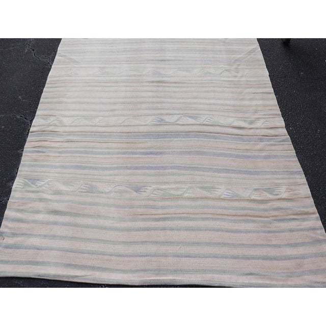 Tribal Vintage Turkish Kilim With Soft Blue, Sage, and Sand Striped Design For Sale - Image 3 of 11