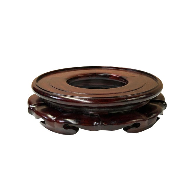 7.75" Reddish Brown Round Wave Legs Apron Wood Display Stand Easel For Sale - Image 9 of 12