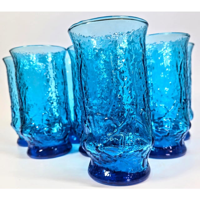 Blue Eclectic Electric Blue Tumblers- Set of Eight For Sale - Image 8 of 11