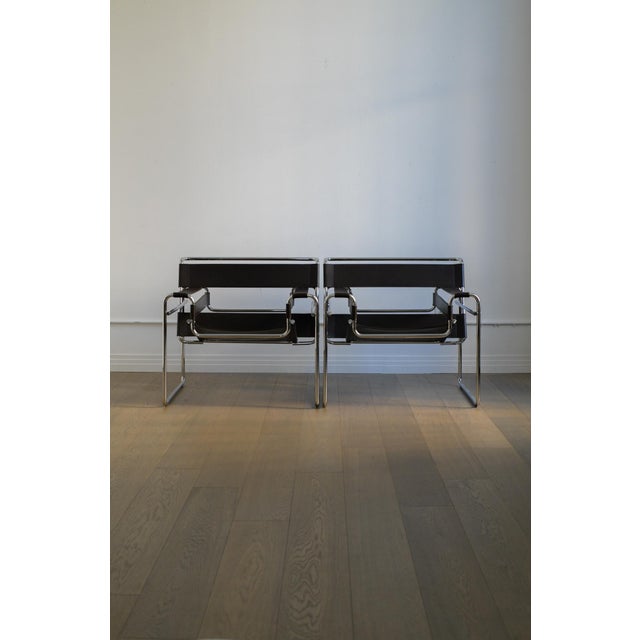 Marcel Breuer Attributed to Marcel Breuer Wassily Chairs in Brown Leather for Gavina, 1960s For Sale - Image 4 of 7