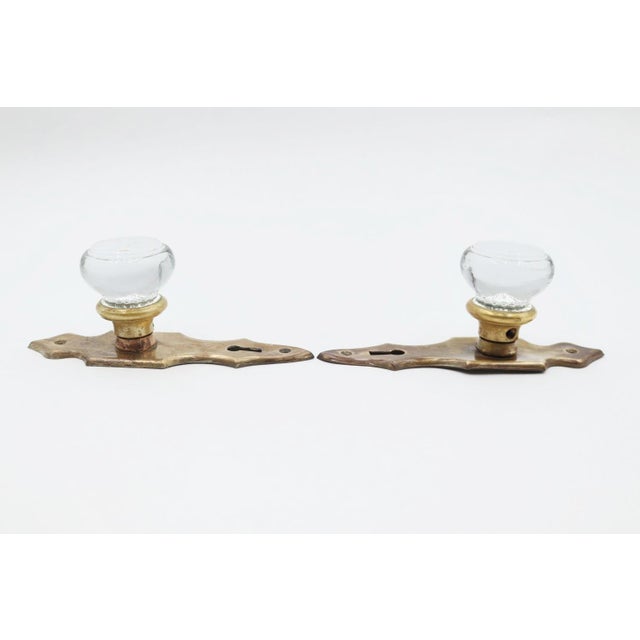 Mid 20th Century Pair of Vintage Glass Dummy Door Knobs With Keyhole Plates For Sale - Image 5 of 6