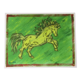 Horse Impressionism Expressionism Green Brick Red Border Original Painting by Cleo Plowden For Sale