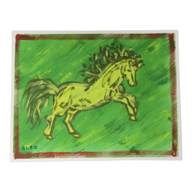 Horse Impressionism Expressionism Green Brick Red Border Original Painting Cleo Plowden For Sale