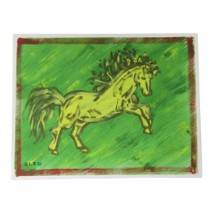 Horse Impressionism Expressionism Green Brick Red Border Original Painting Cleo Plowden