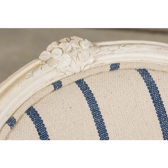 Antique French Louis XV Style Painted Provincial Dining Chairs in Striped Jacquard – Set of 8 For Sale - Image 9 of 18