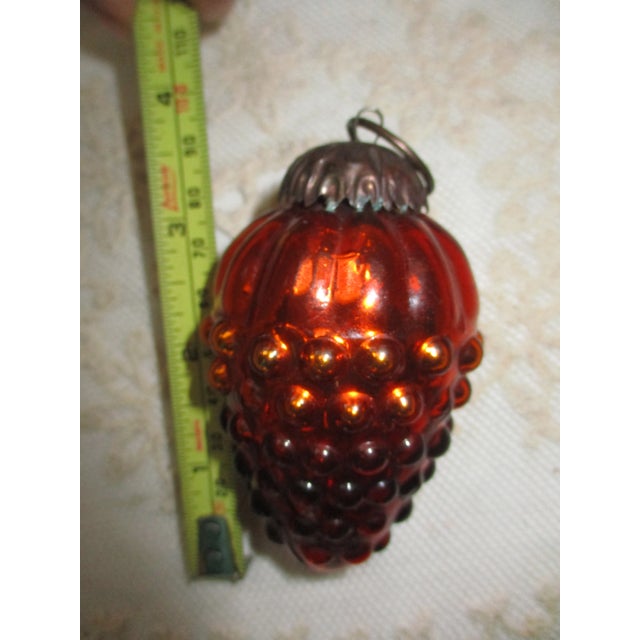 1930s Antique Red Glass German Cluster of Grapes Kugel Christmas Ornament For Sale - Image 5 of 7