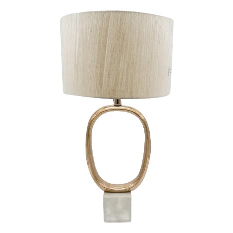 Gold Ring Marble Base Textured Fabric Table Lamp For Sale