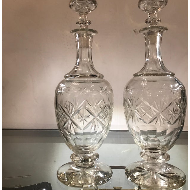 Elegant Pair of 19th Century European Cut Glass Claret Decanters For Sale - Image 4 of 8