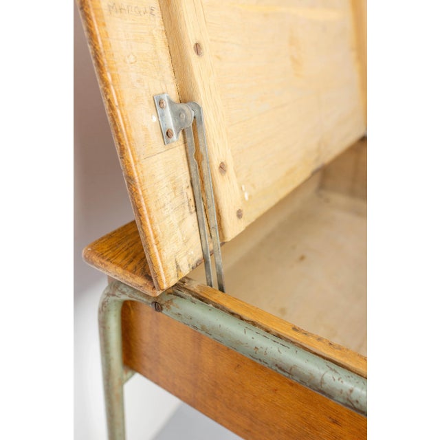 Mid 20th Century Student Oak & Iron Writing Table Slant Top Desk, France, 1950s For Sale - Image 11 of 12